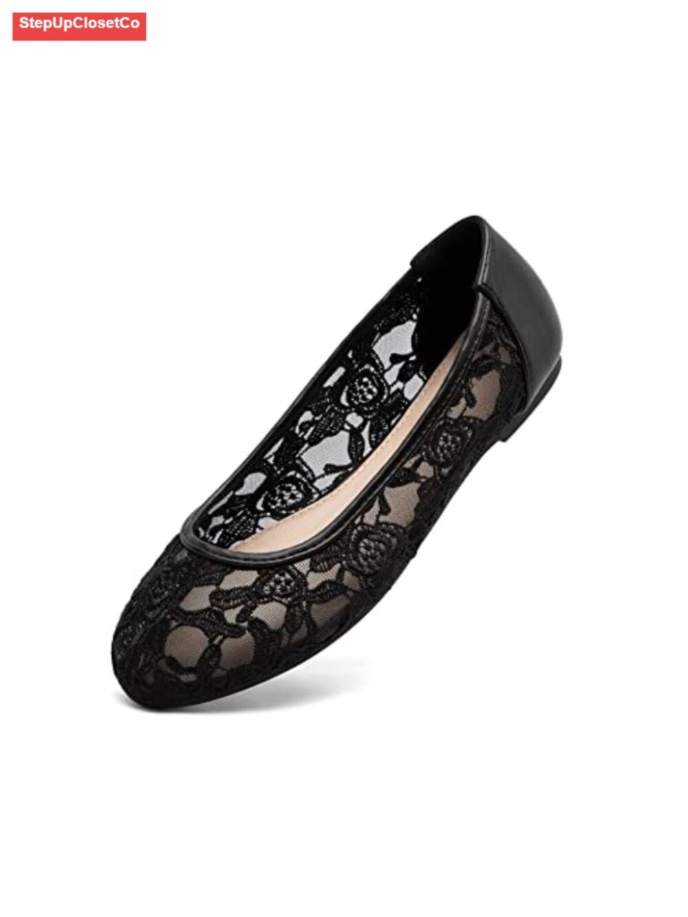 Women's Ballet Flats Slip-on Round Toe Lace Cutout Dressy Casual Shoes